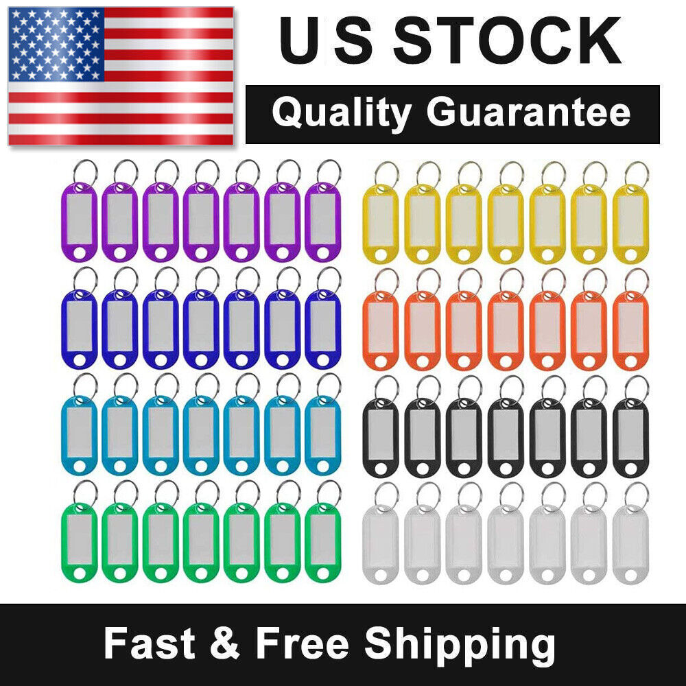 200 Pack Plastic Key Tags Luggage Fobs ID Card Name Label Keychain W/ Split Ring