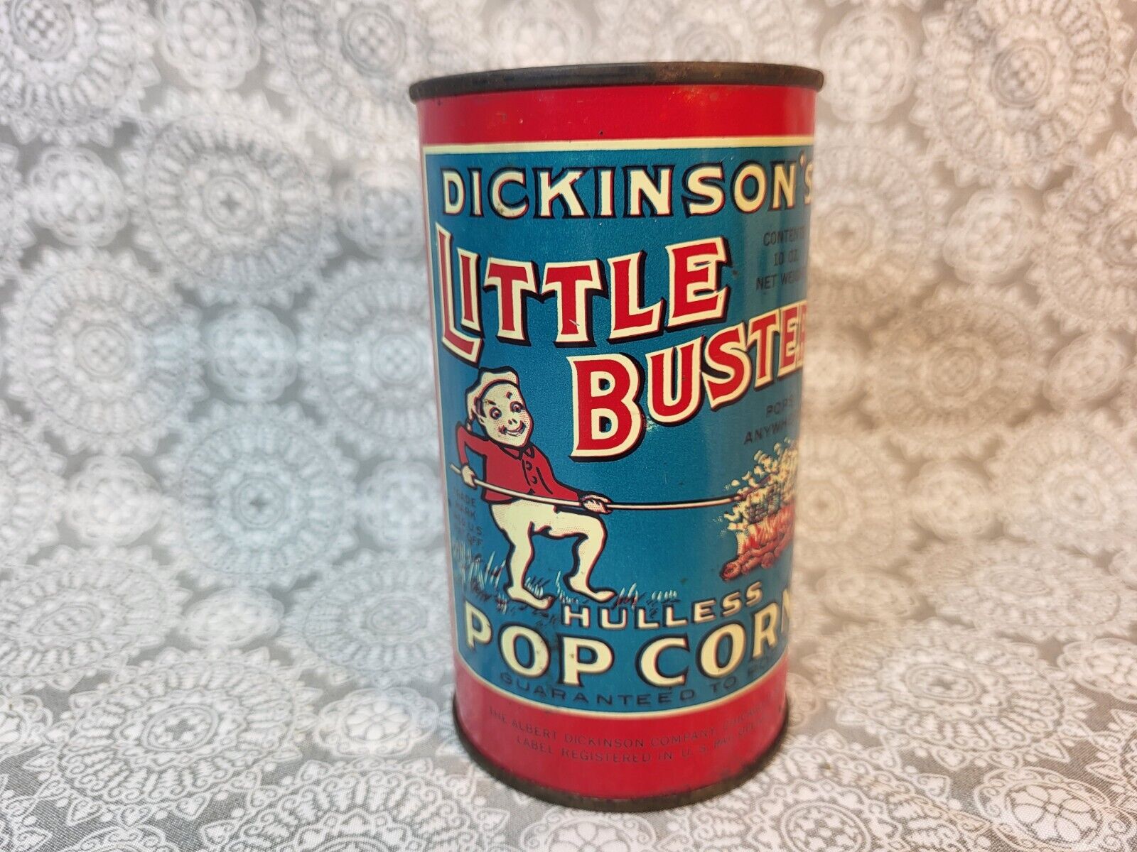 Vintage 10 oz Dickinson's Little Buster popcorn tin can full-unopened Nice
