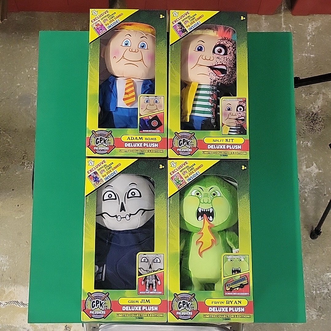 Garbage Pail Kids GPK Phlushers Deluxe Plush Set 4 Adam Bomb Fryin Ryan Grim Jim Garbage Pail Kids GPK Phlushers Deluxe Plush Set 4 Adam Bomb Fryin Ryan Grim Jim