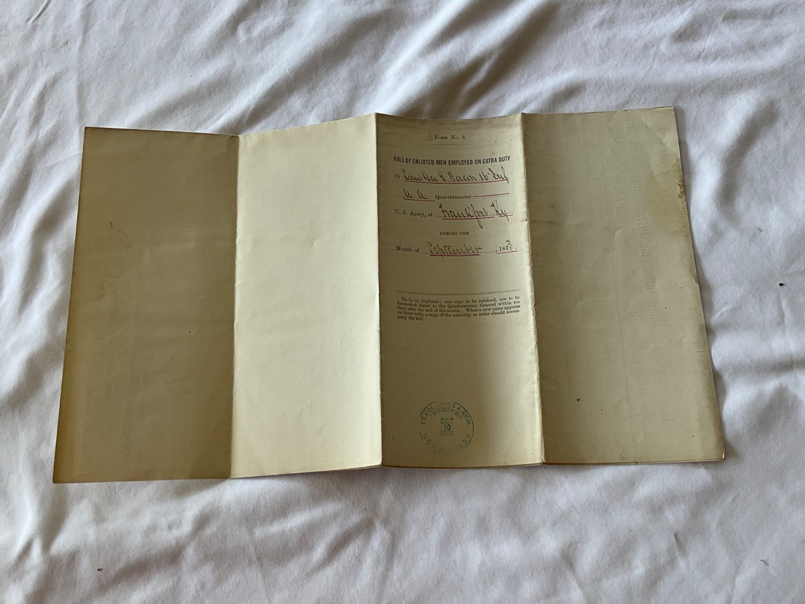 CIVIL WAR ORDER SGD CAPT C LAYTON MAJOR AT GETTYSBURG 1873 FRANKFORT KY LABOR