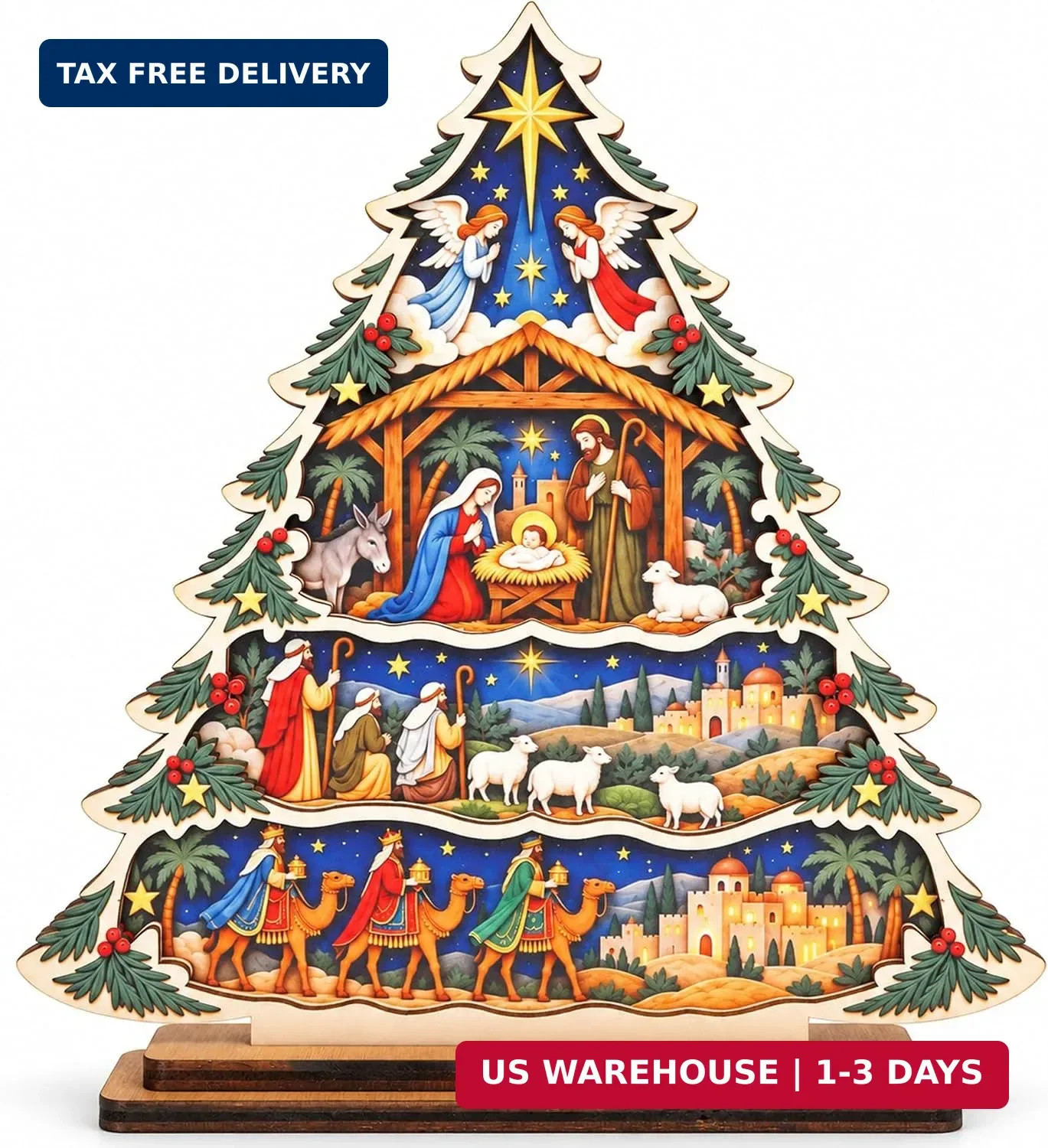 Christmas Nativity Scene Tree, Christian Christmas Tabletop Decor