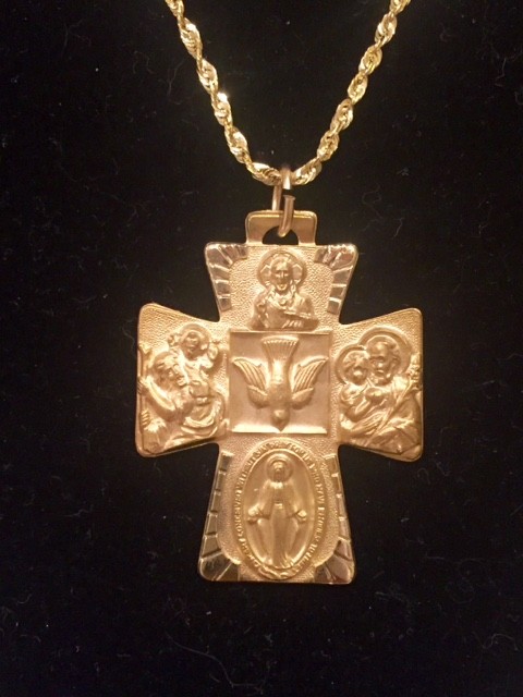 Ornate Four Way Cross Medal 14K Yellow Gold 28 x 23.5mm Large Pendant R16494    