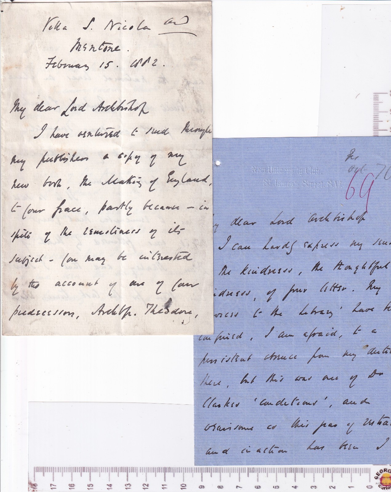 1881–82 J R Green 2x ALS letter Archbishop Tait on illness, Stanley & new book