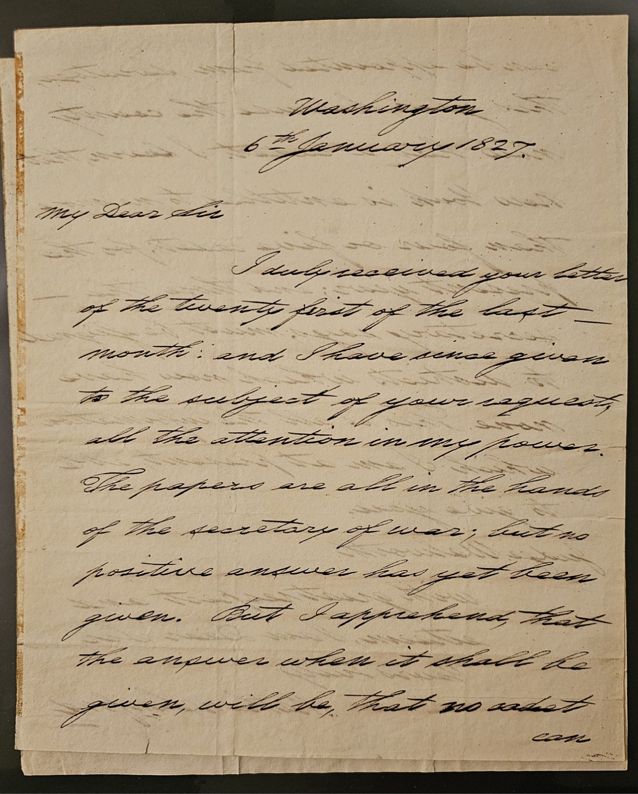 1827 HW Letter, Nathan Sanford US Senator, West Point Request, Chancellor Of NY