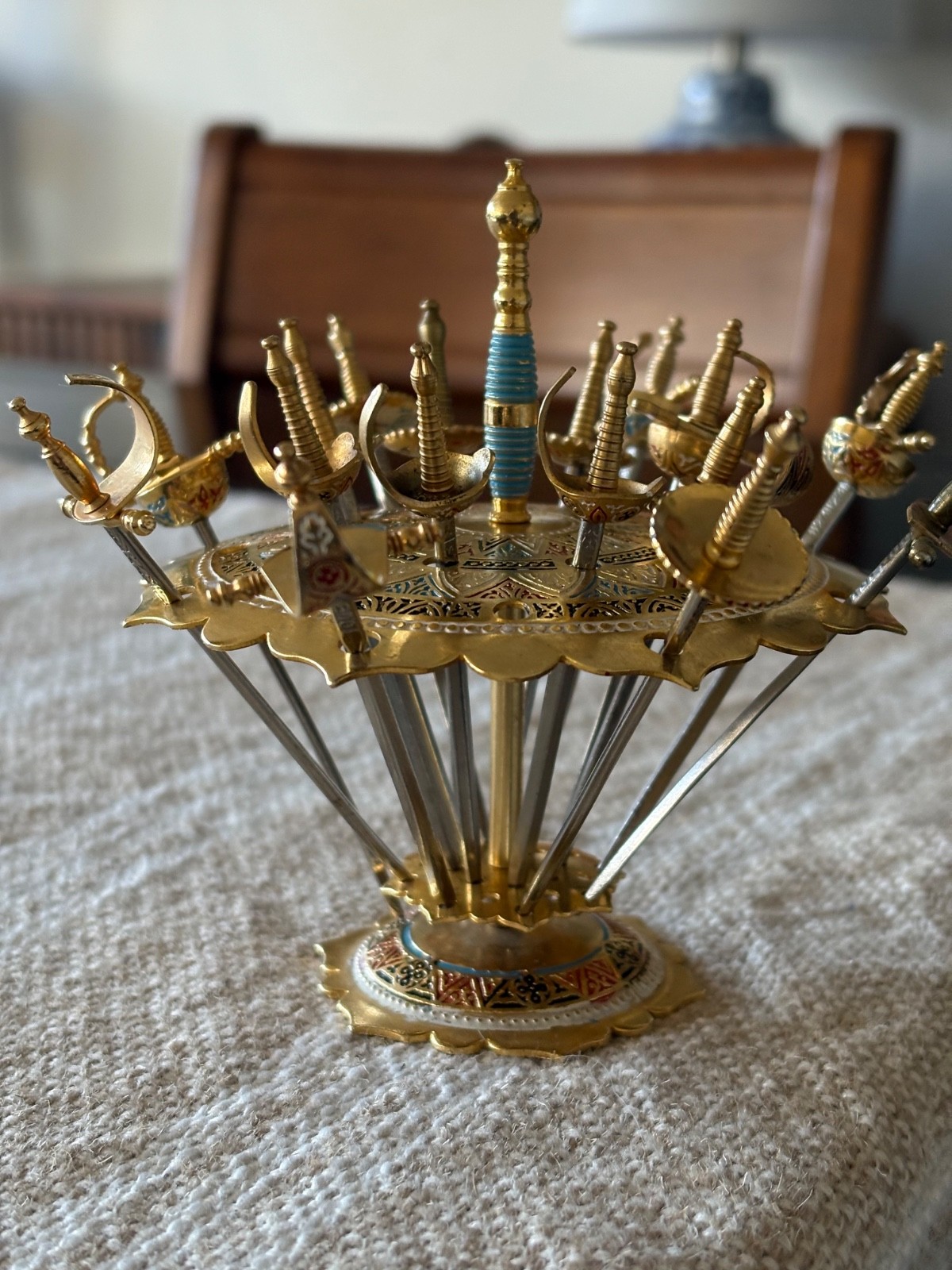 Vintage Toledo Swords Cocktail Party Picks Set Of 24 With Stand Bar wear