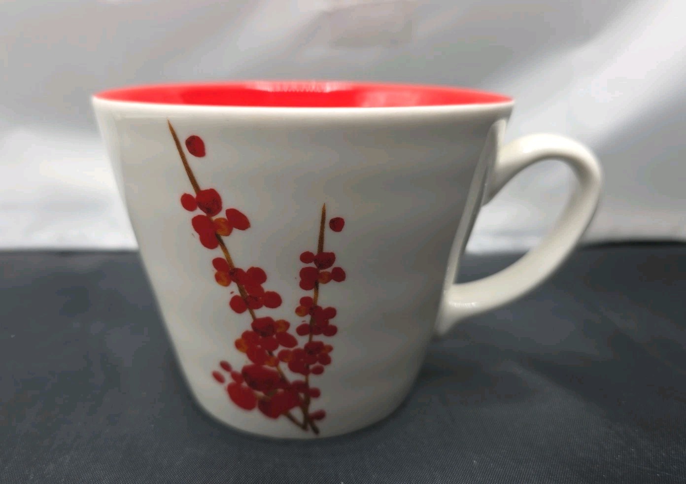 2008 Starbucks 12 oz Coffee Mug Cup Red Orange Cherry Blossom Flowers 