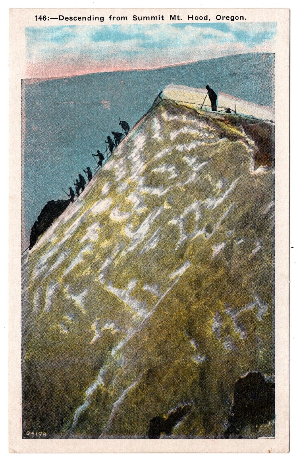 Climbers Descending From Summit Mt Hood Oregon Rope Team 1920s Postcard UNP