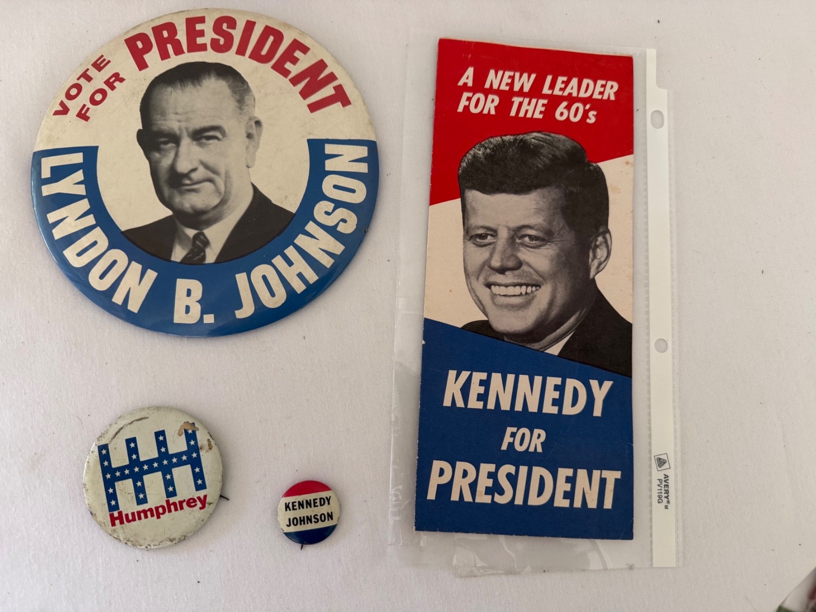 Vintage 1960s Political Memorabilia Lot JFK Brochure LBJ Button Humphrey