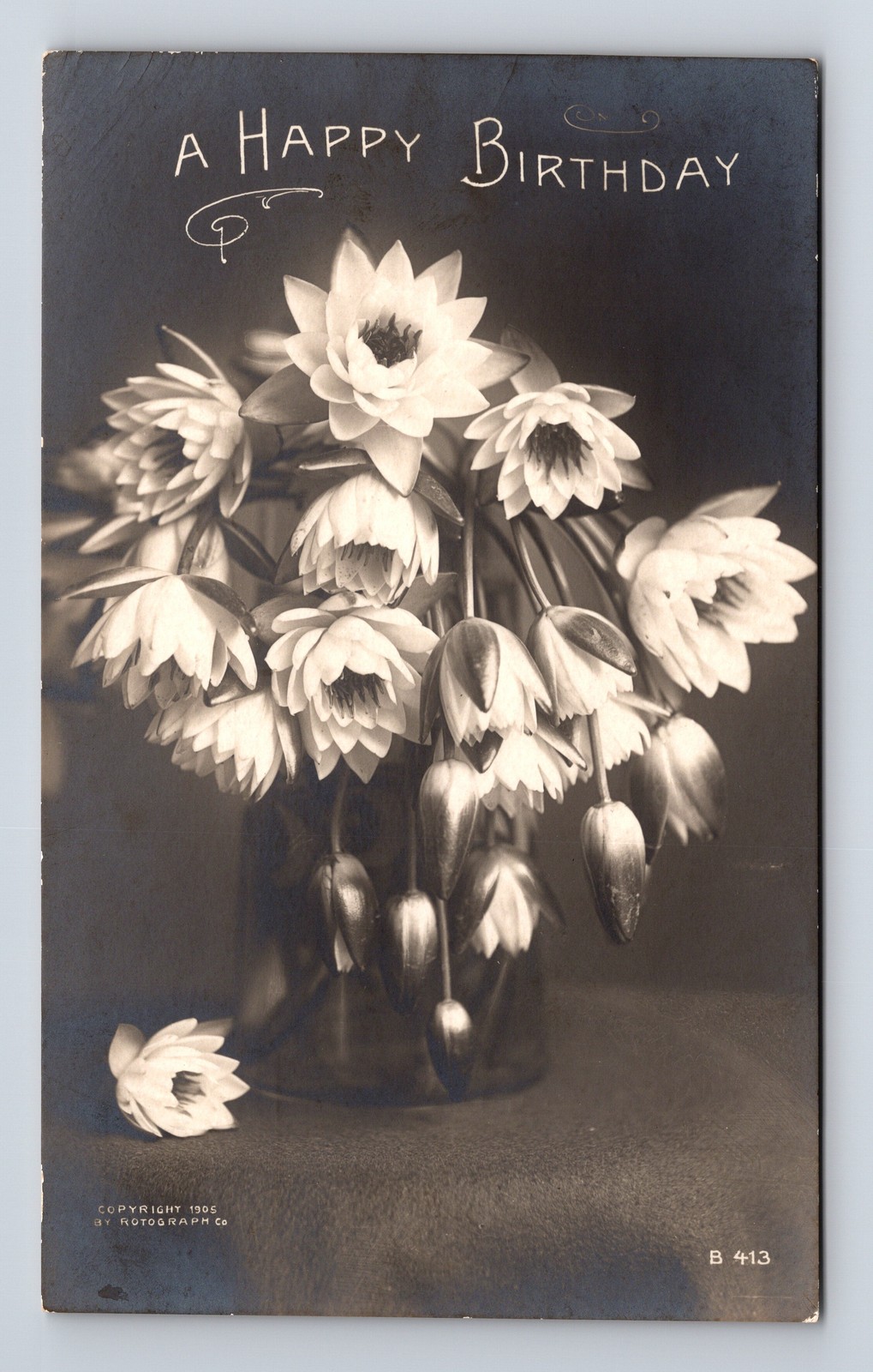 RPPC Happy Birthday Bouquet of Flowers ROTOGRAPH Real Photo Postcard