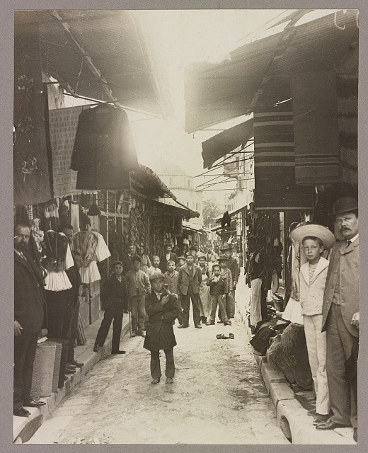 Photo:Athens Greece 1900s Market Street Scene Merchants and Children