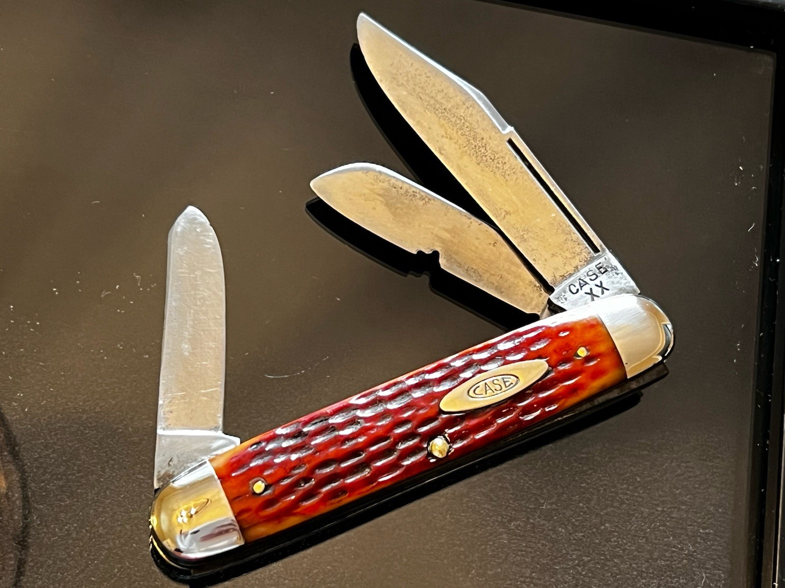 Rare Vintage CASE XX 1940-50 Big Cigar Red Bone Long Pull 6394 1/2 Knife XCELLNT
