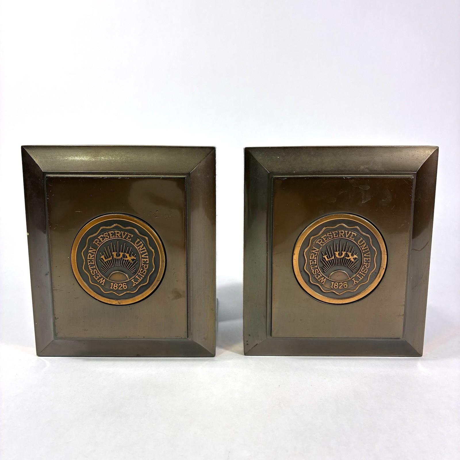 Set 2 Vintage Ohio Western Reserve University Lux 1826 Copper Heavy Bookends 