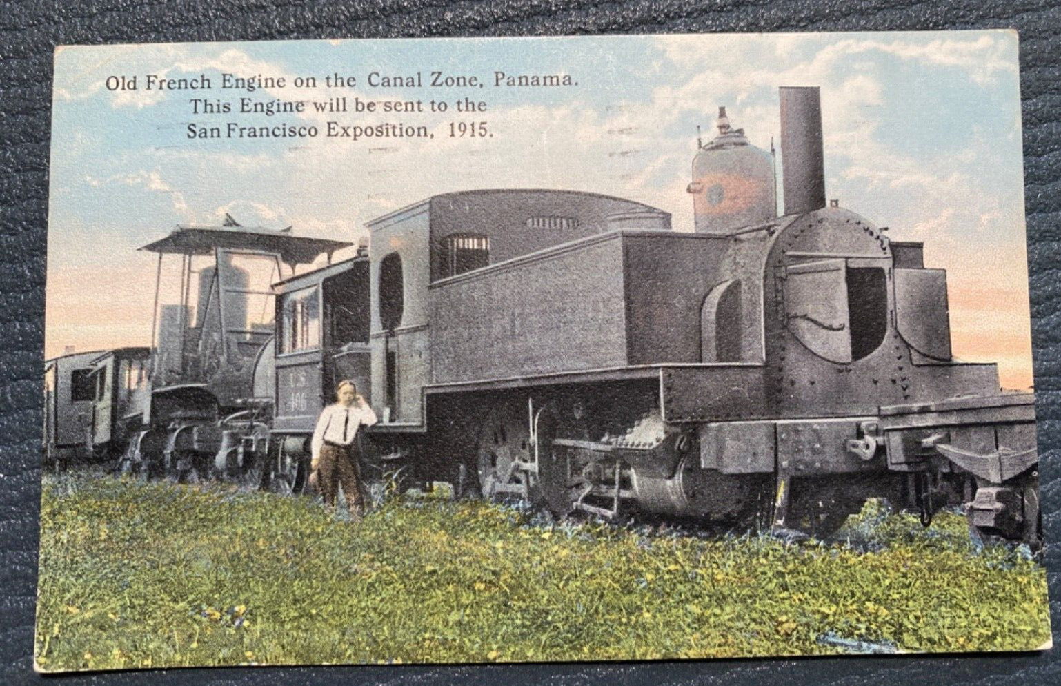 Vintage Postcard Old French Engine Sent TO SF Exposition 1915 (Feb-1917)