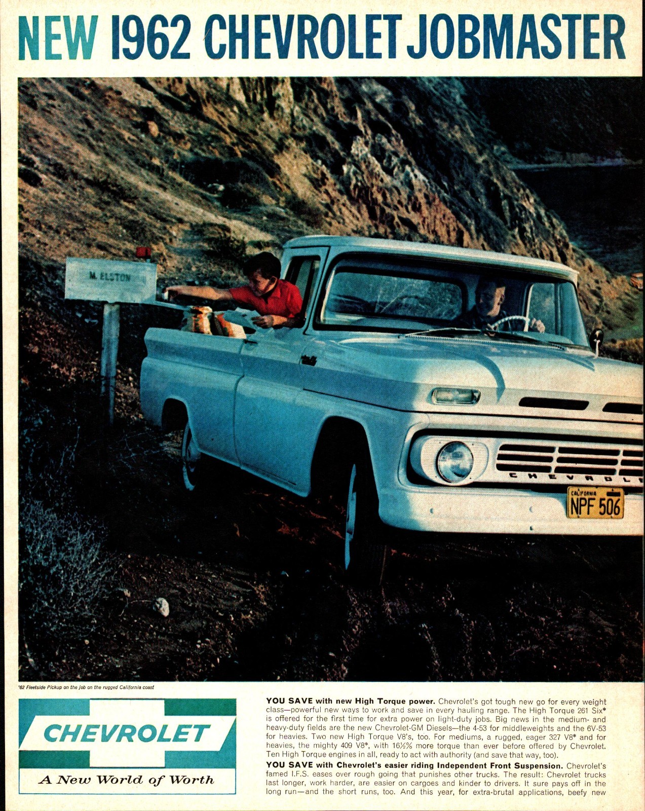 1962 Chevrolet Vintage Print Ad Boy Checking Mail In Pickup Automobile Ephemera