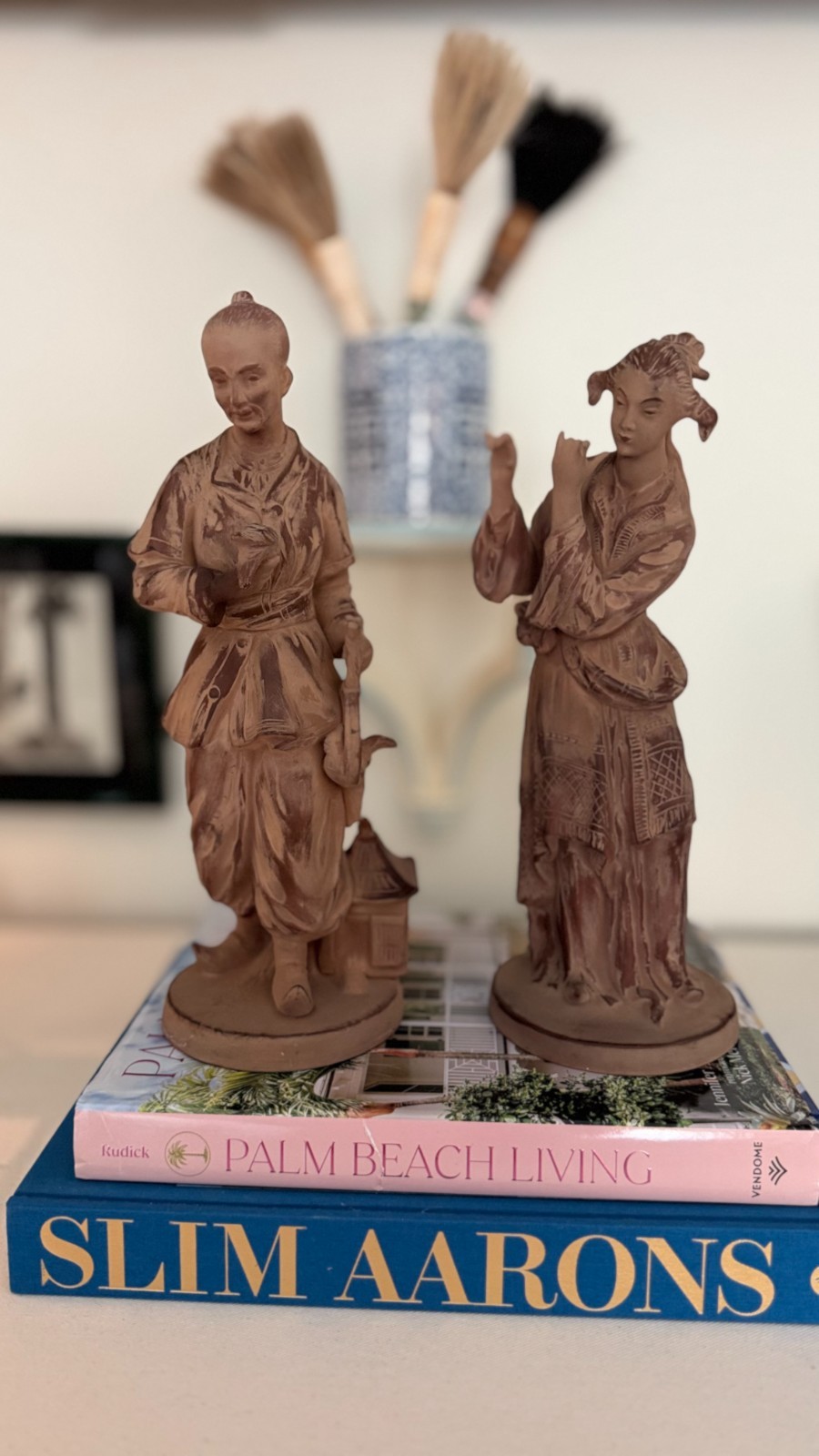 VTG Chapman Chinoiserie Terra Cotta Figural Statues Asian Man & Woman Numbered