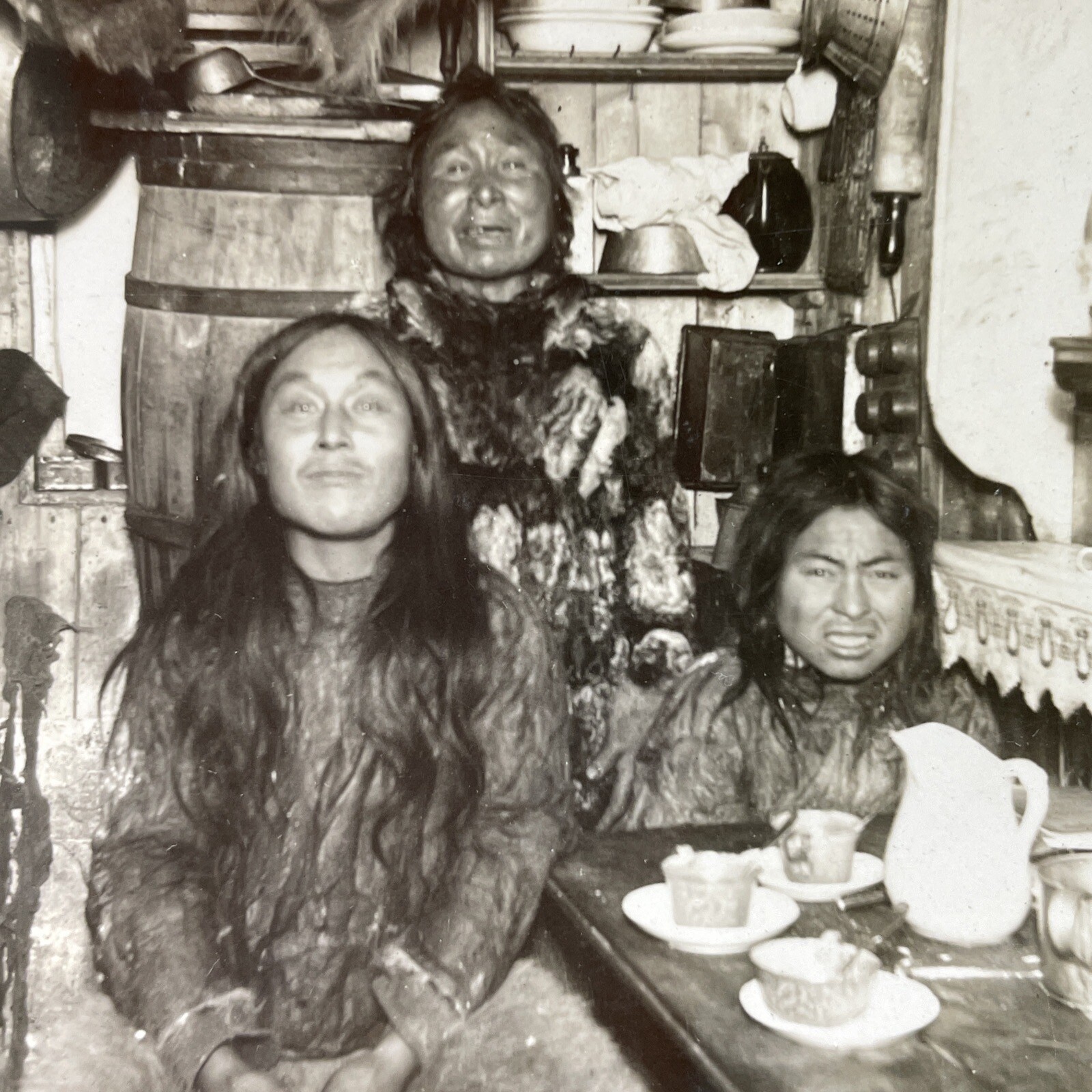 Eskimo Family Stereoview Keystone View Co. 1890s Ellesmereland Curved Mount