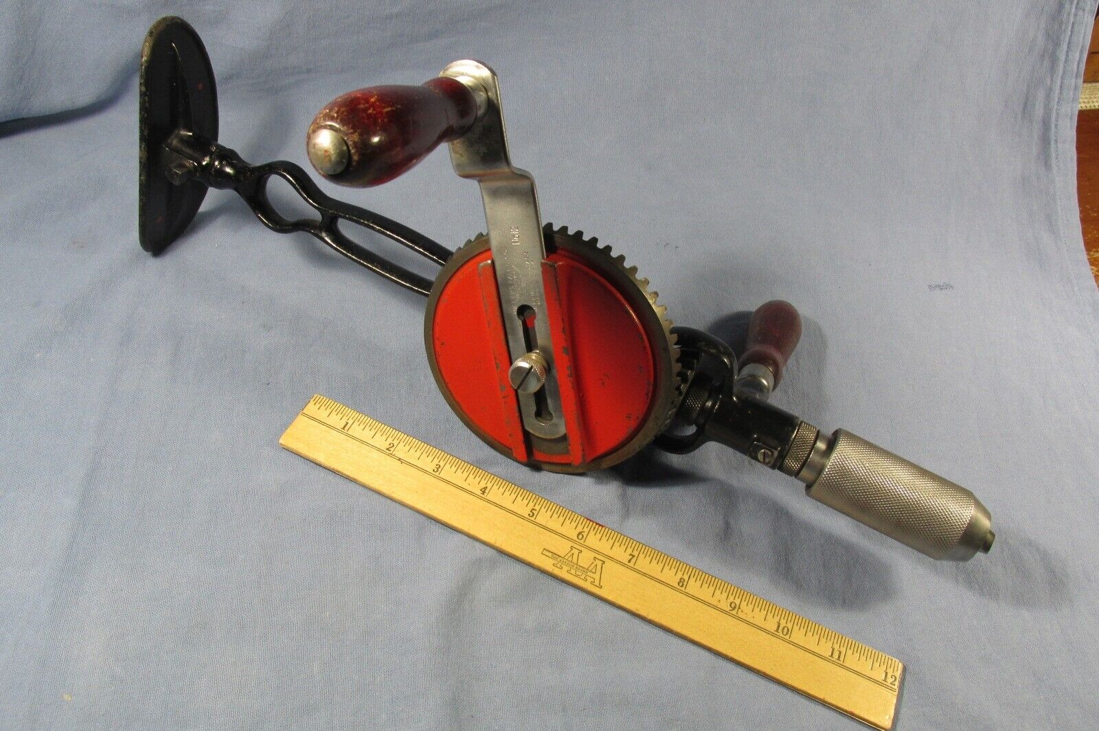 Good OLD MILLERS FALLS No. 12 BREAST DRILL 2 Speed with Level & Wood Handles