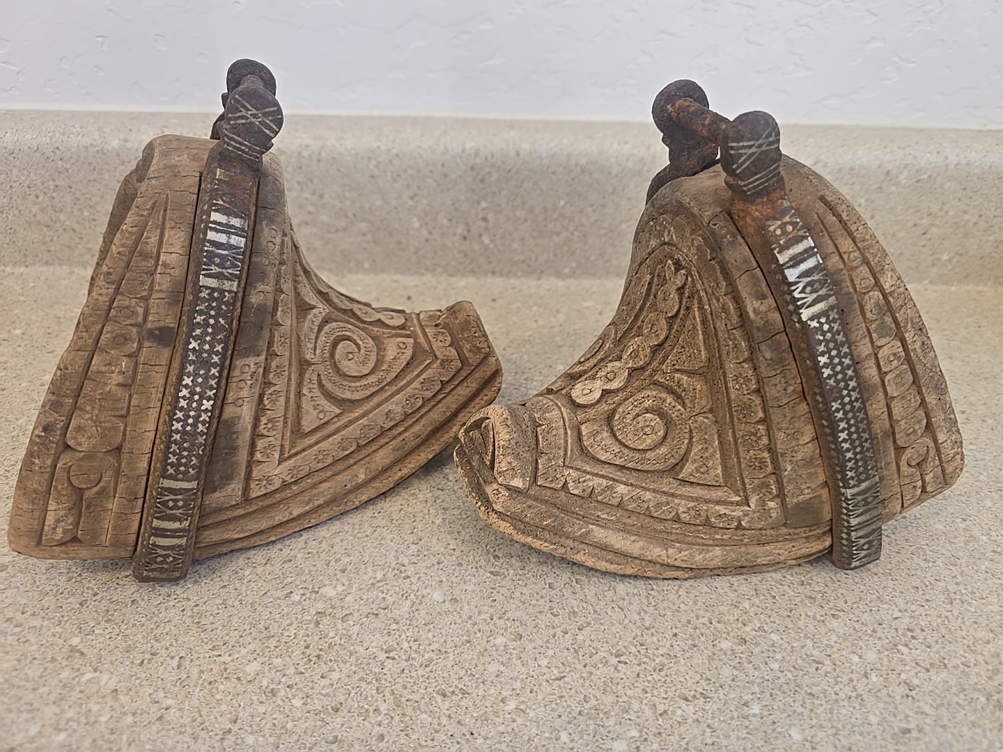 Antique 19th Century Chilean Rodeo Huaso Horse Stirrups,Iron and Silver Hardware