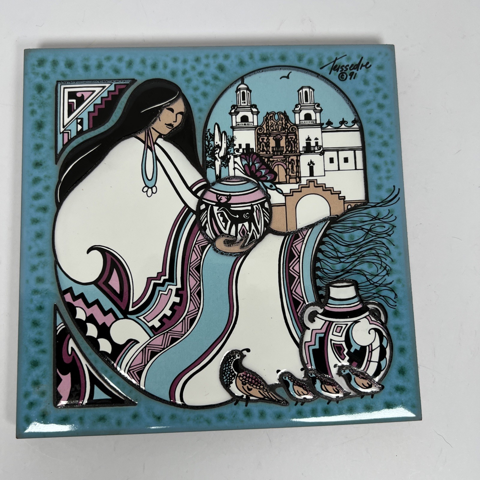 Cleo Teissedre Handcrafted Signed Tile Southwestern 1991 Trivet Wall Decor Quail Cleo Teissedre Handcrafted Signed Tile Southwestern 1991 Trivet Wall Decor Quail
