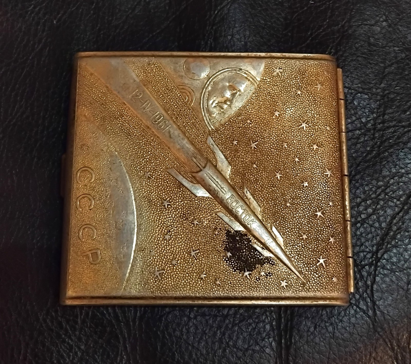 VINTAGE USSR SOVIET SPACE PROGRAM CIGARETTE CASE - VOSTOK 1961 -  YURI GAGARIN