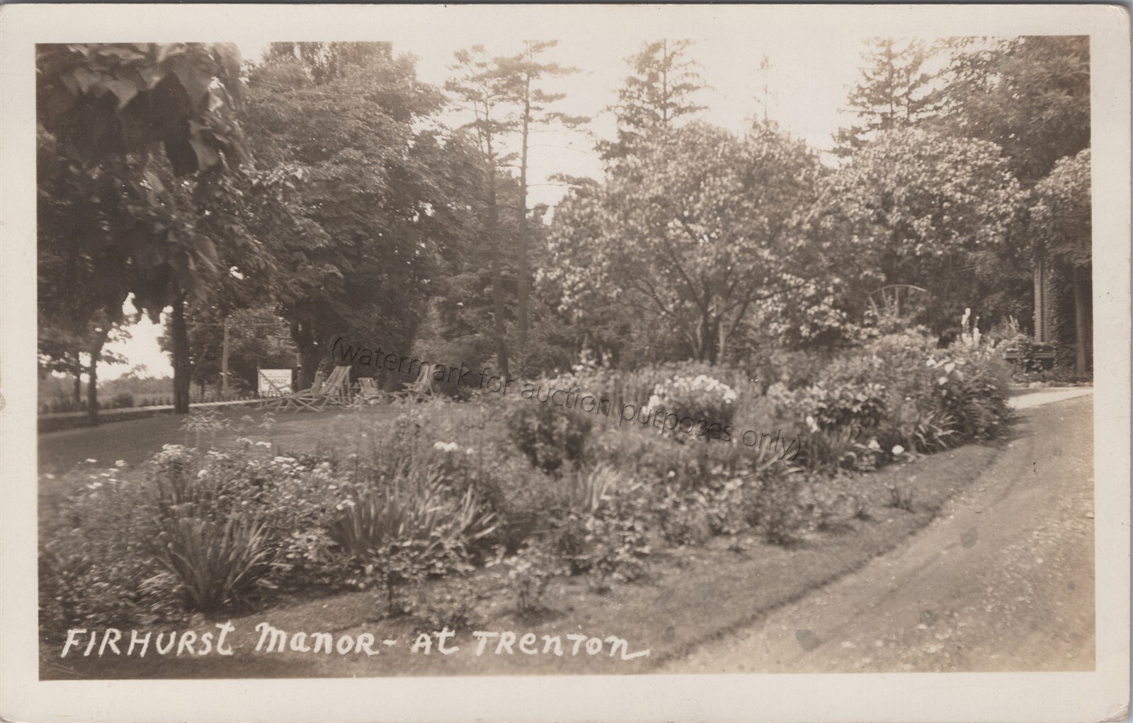 Trenton, ON: RPPC Firhurst Manor gardens, vintage Ontario Canada Photo Postcard
