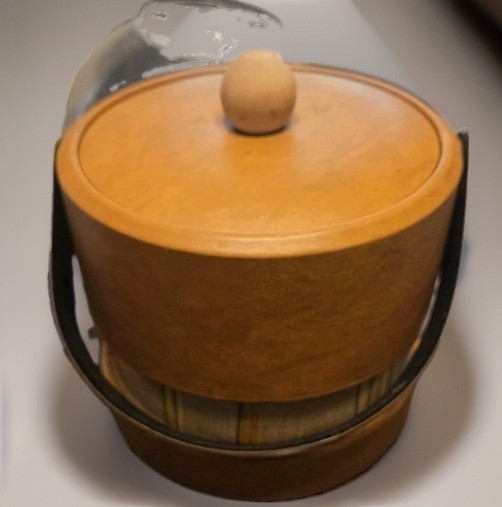 Vintage MCM Faux Wood Detail Ice Bucket Carry Handle Wood Knob Boho Beauty