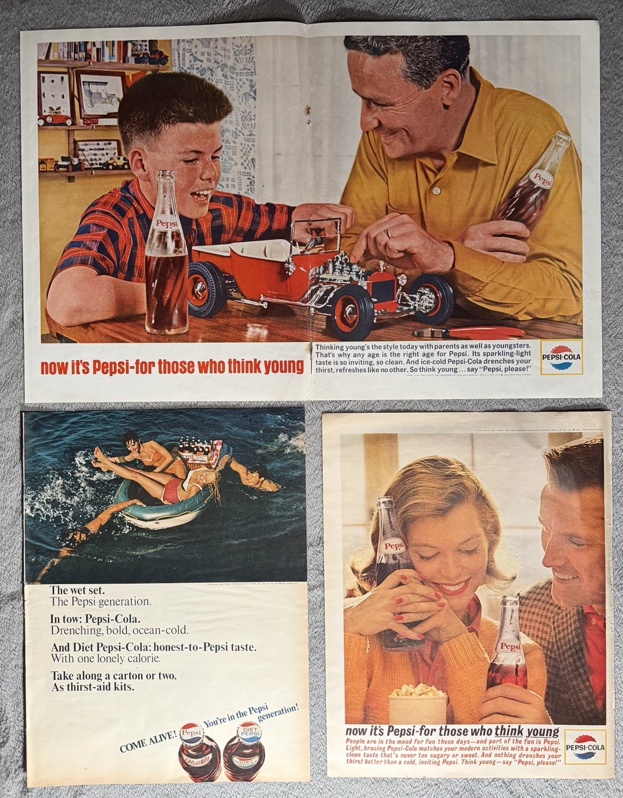 Lot Of 3 Vintage Pepsi Cola For Those Who Think Young Ads Expo 67 Issue 1967