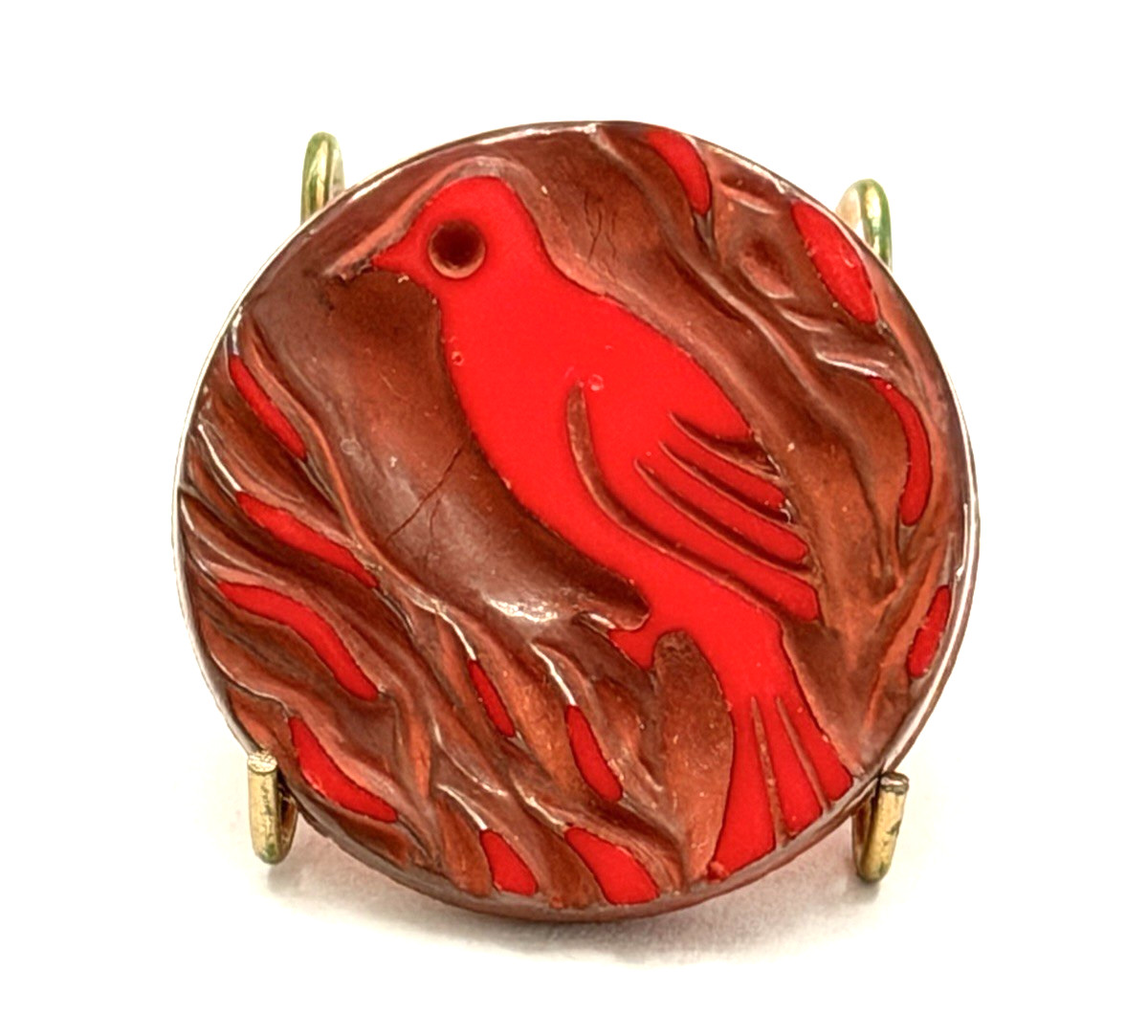 LOVELY Vintage Red Glass BIRD Button - 15/16\