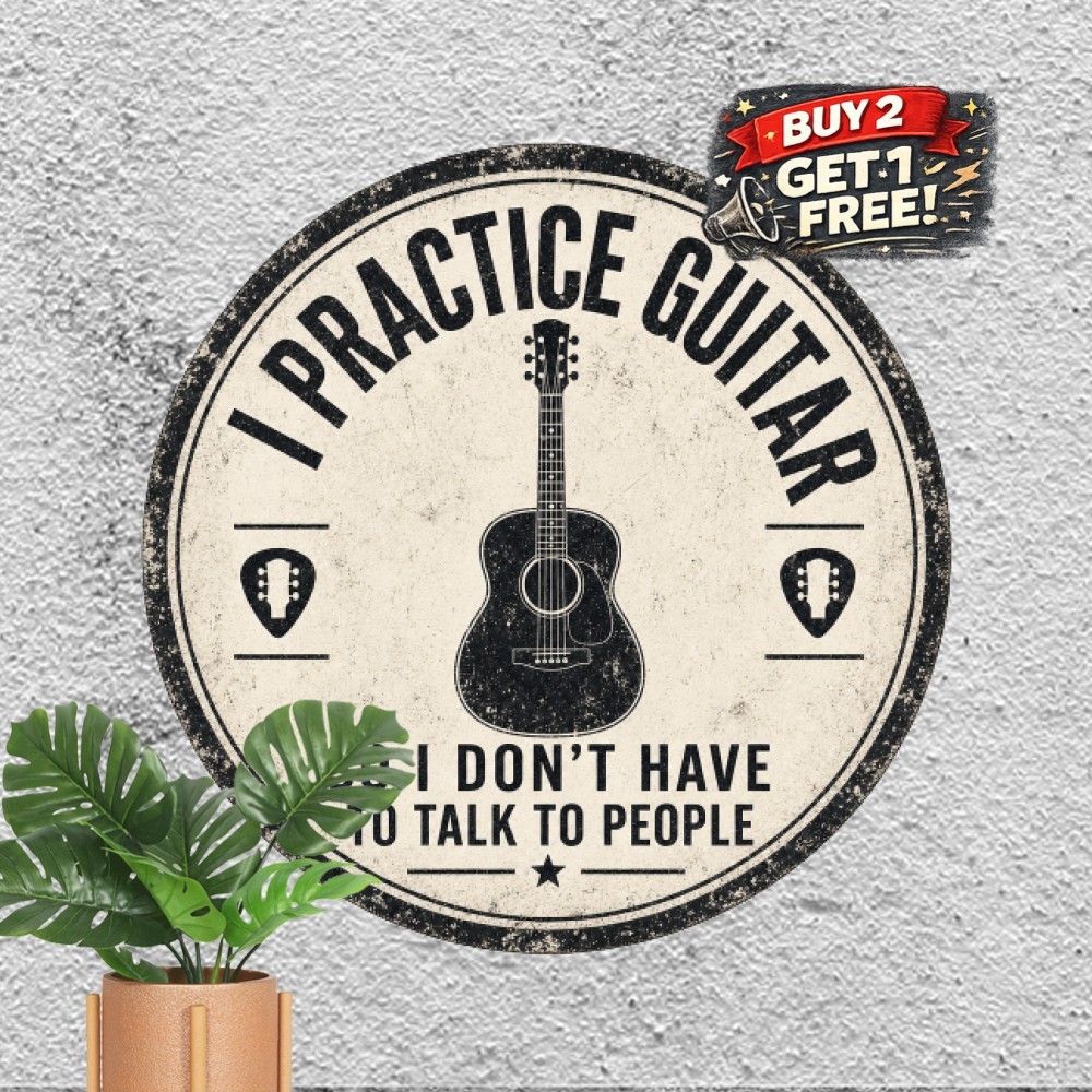 Humorous Acoustic Guitarist Quote Round Tin Sign Musician Den Wall Decor