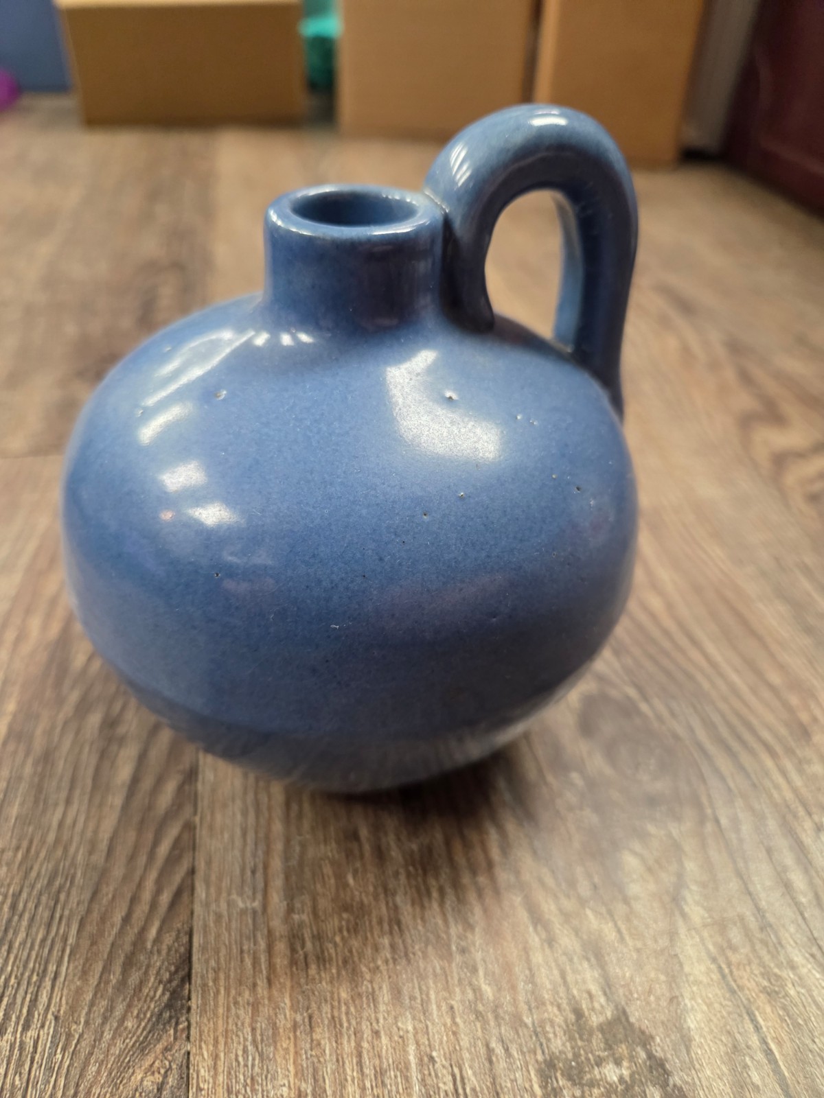 Ball Whiskey Jug UHL Pottery Miniature Blue Glaze Barware Decor 175