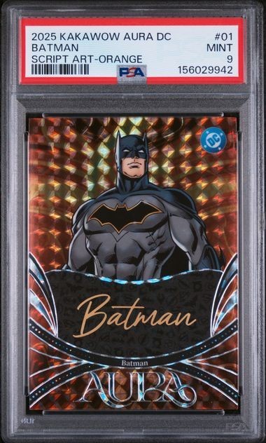 2025 KAKAWOW AURA DC BATMAN SCRIPT ART ORANGE /75 #1 PSA 9