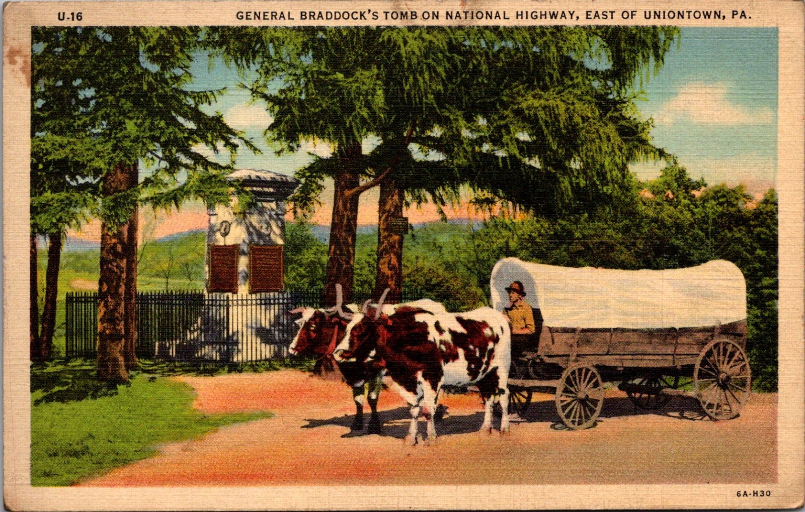General Braddock's Tomb Natl Hwy East Of Uniontown PA Vintage Postcard TP15-15