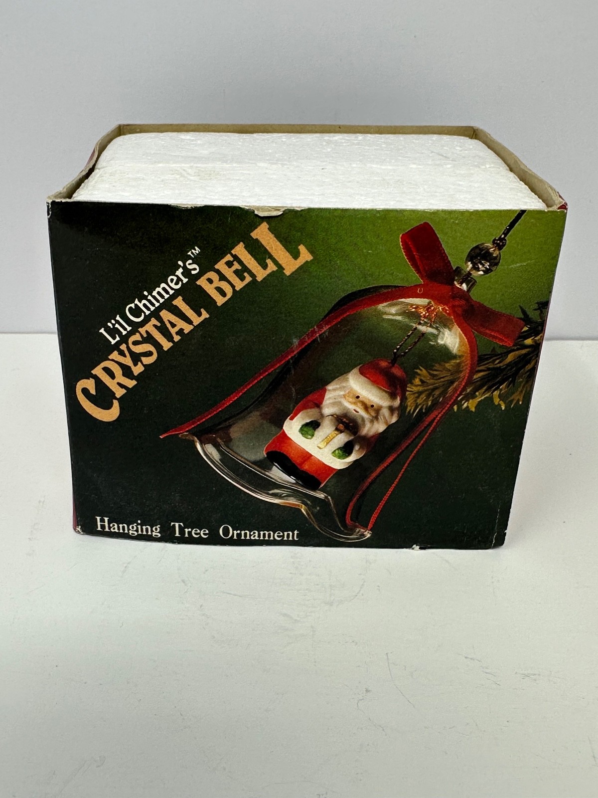 Vtg Crystal Bell Christmas Ornament Bisque Porcelain Lil Chimers Santa Jasco O0