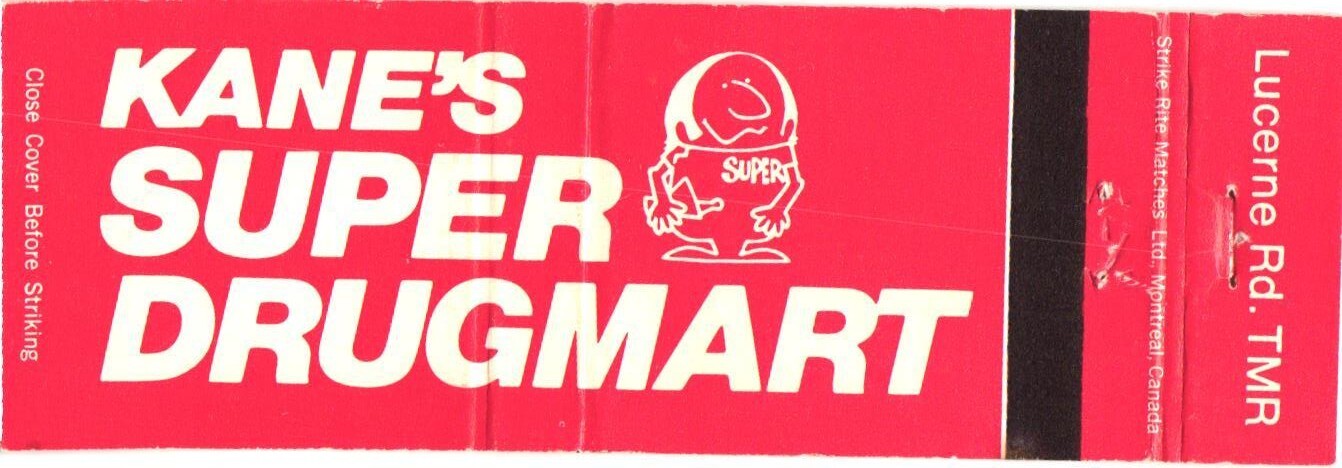 Kane's Super Drugmart Montreal QC Vintage Matchbook Cover 1970s