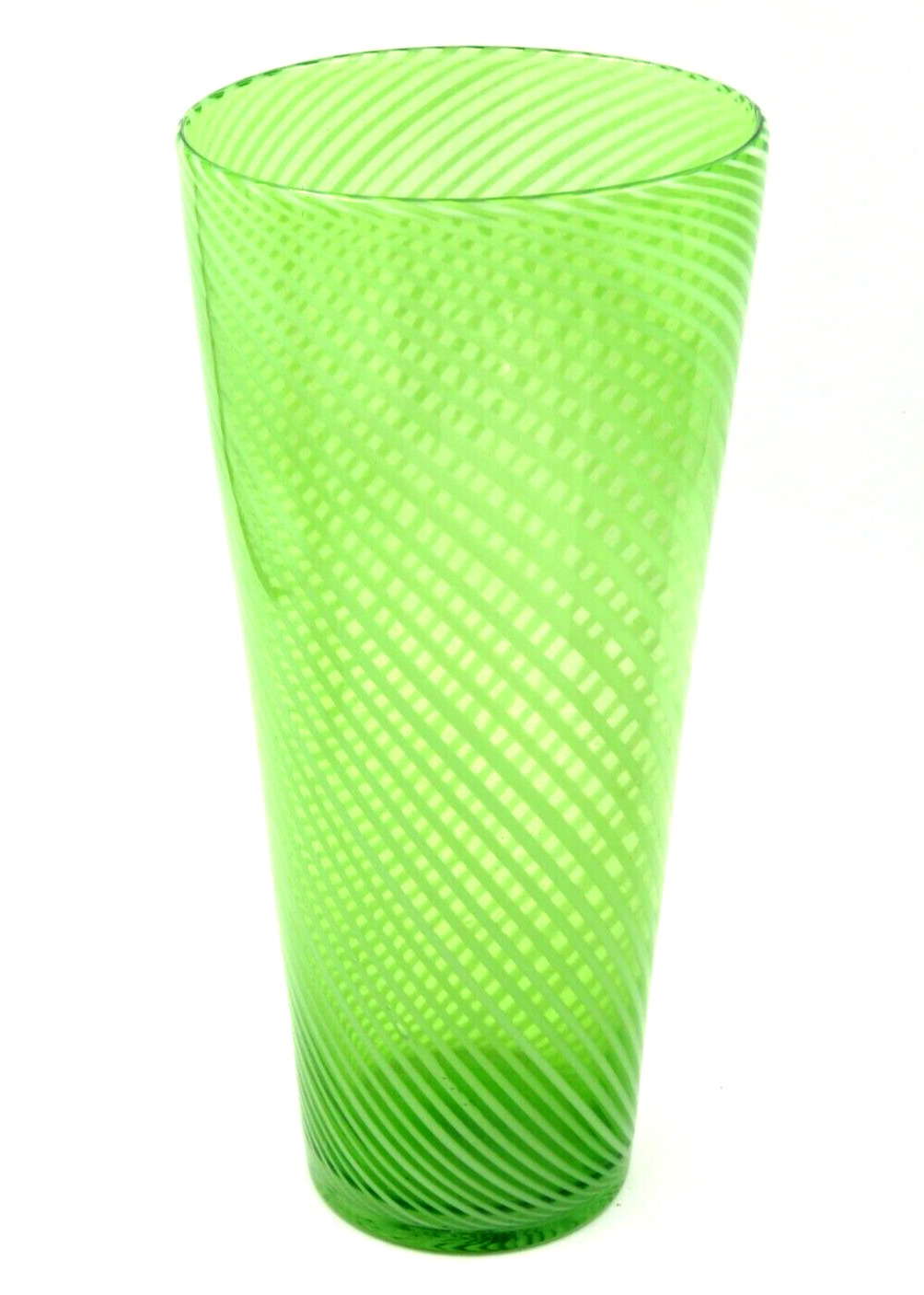 Vintage Green Vase Glass Handblown Spiral Swirl Pattern 10.5\