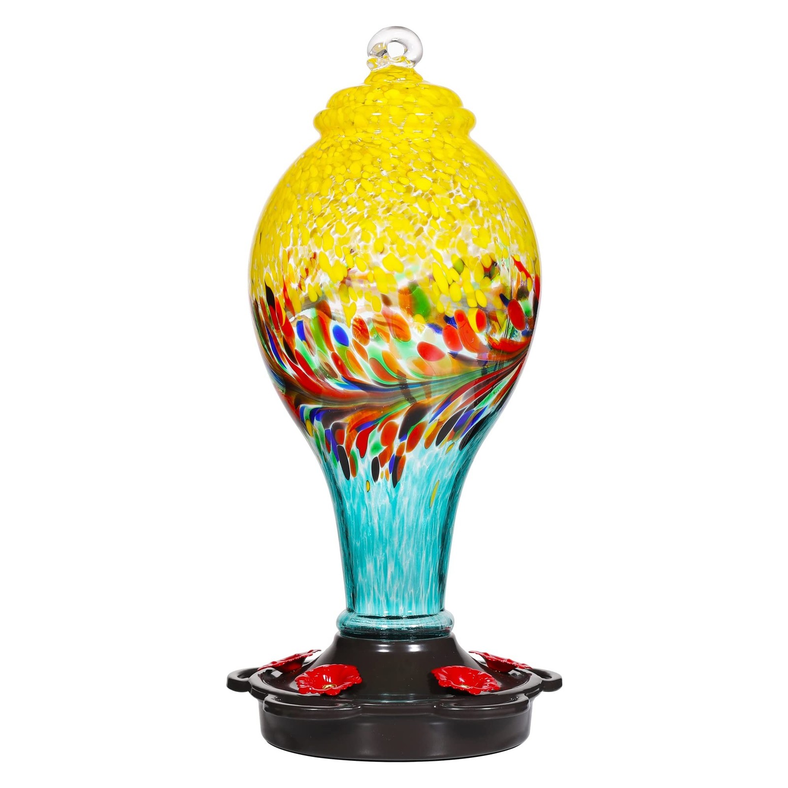 LUJII Hand Blown Glass Hummingbird Feeder for Outdoors with Ant Moat, Leak Pr...