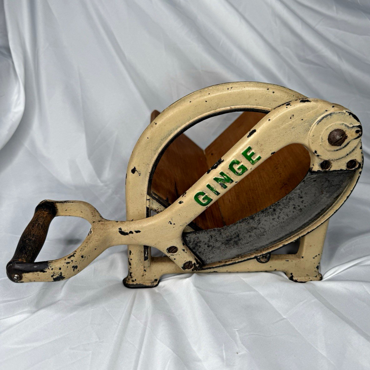 Vintage GINGE Danish Cast Iron Bread Slicer Guillotine Cutter Antique 1900-1919