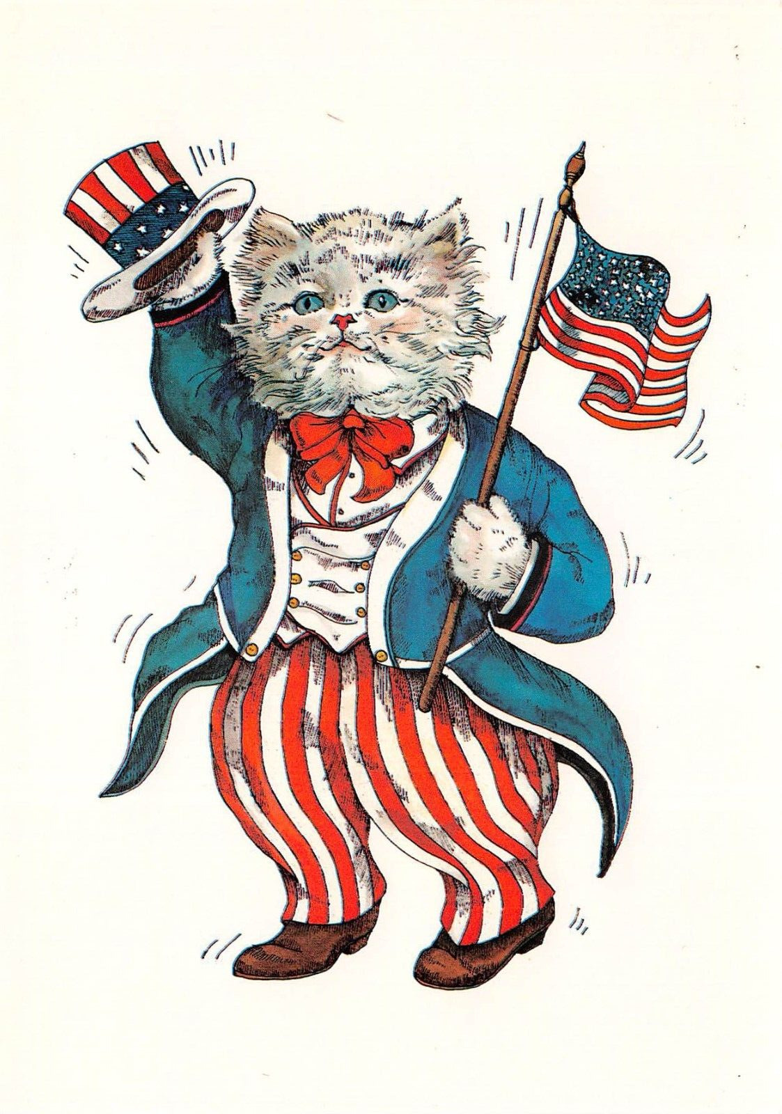 Evelyn Gathings UNCLE SAM CAT Fourth of July  1987 Postcard