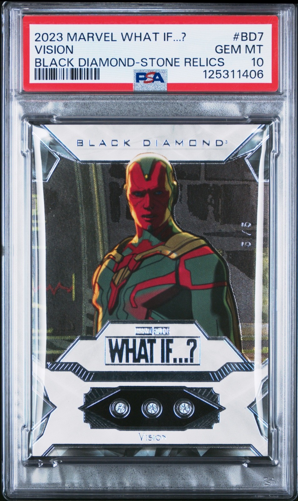 2023 UD Marvel What If? Black Diamond VISION Cosmic Stone Relics /5 - POP 1 2023 UD Marvel What If? Black Diamond VISION Cosmic Stone Relics /5 - POP 1