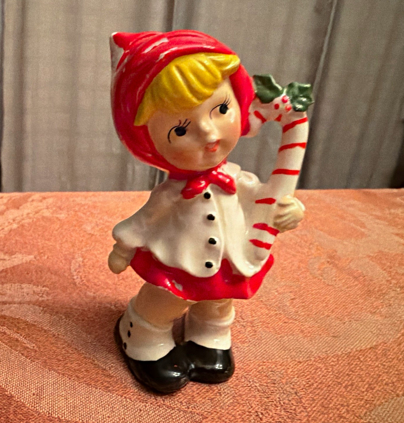 Vintage Napco Christmas Girl Figurine Ceramic/Porcelain holding Candy Cane 