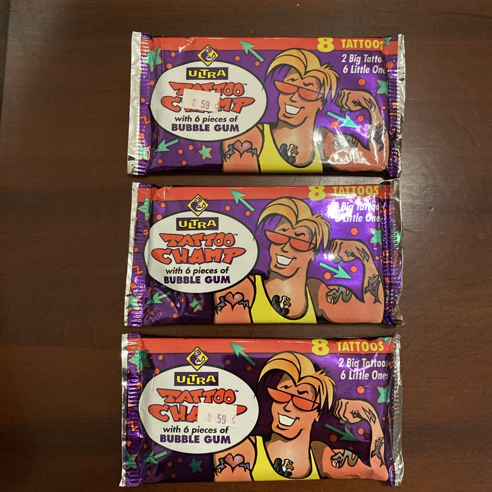 Vintage Ultra Tattoo Champ Bubble Gum 8 Tattoos Richardson Sealed 90s Lot of 3