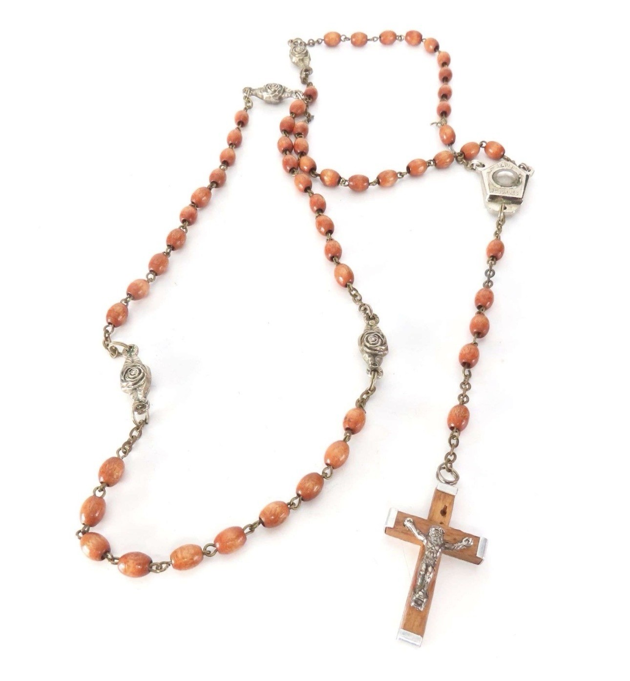 Vintage 28” Catholic Rosary Wooden Beads Roma Crucifix - Made in Italy Cross