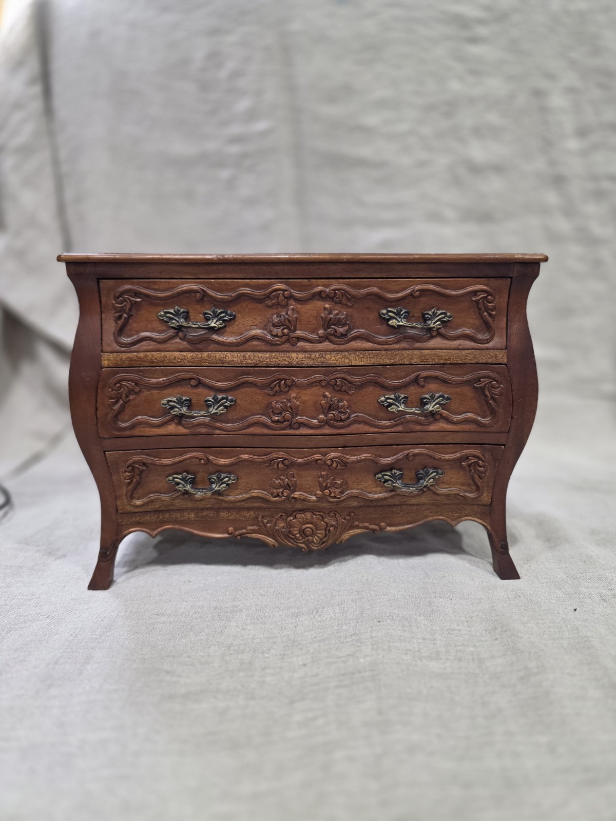 Vintage French Provincial Miniature Commode Jewelry Chest Louis XV Style Wood
