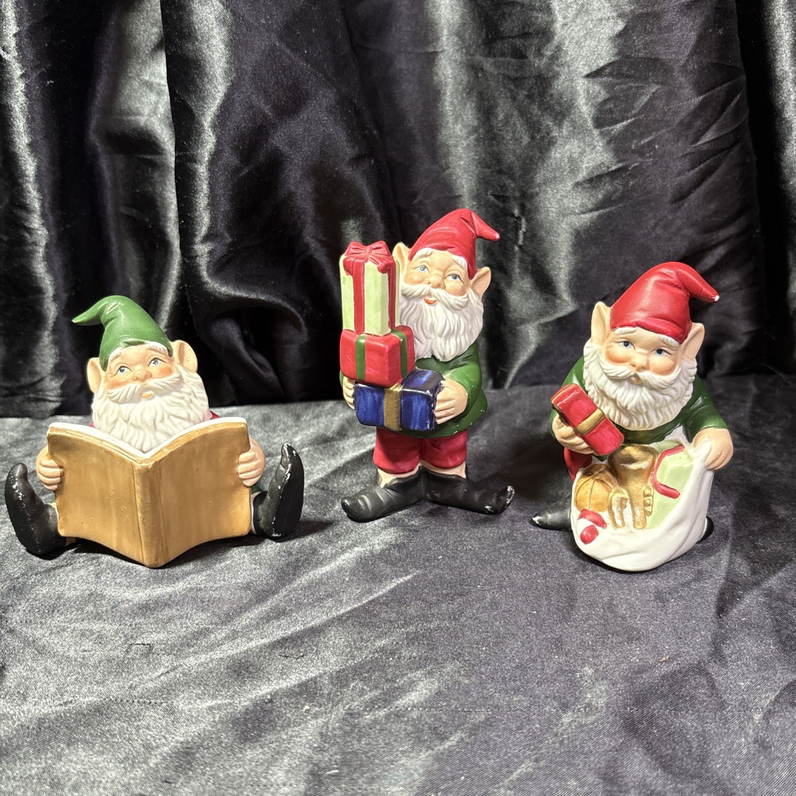 Vintage Homco #5602 Ceramic Gnome Santa’s Figurines Thailand Set Of 3