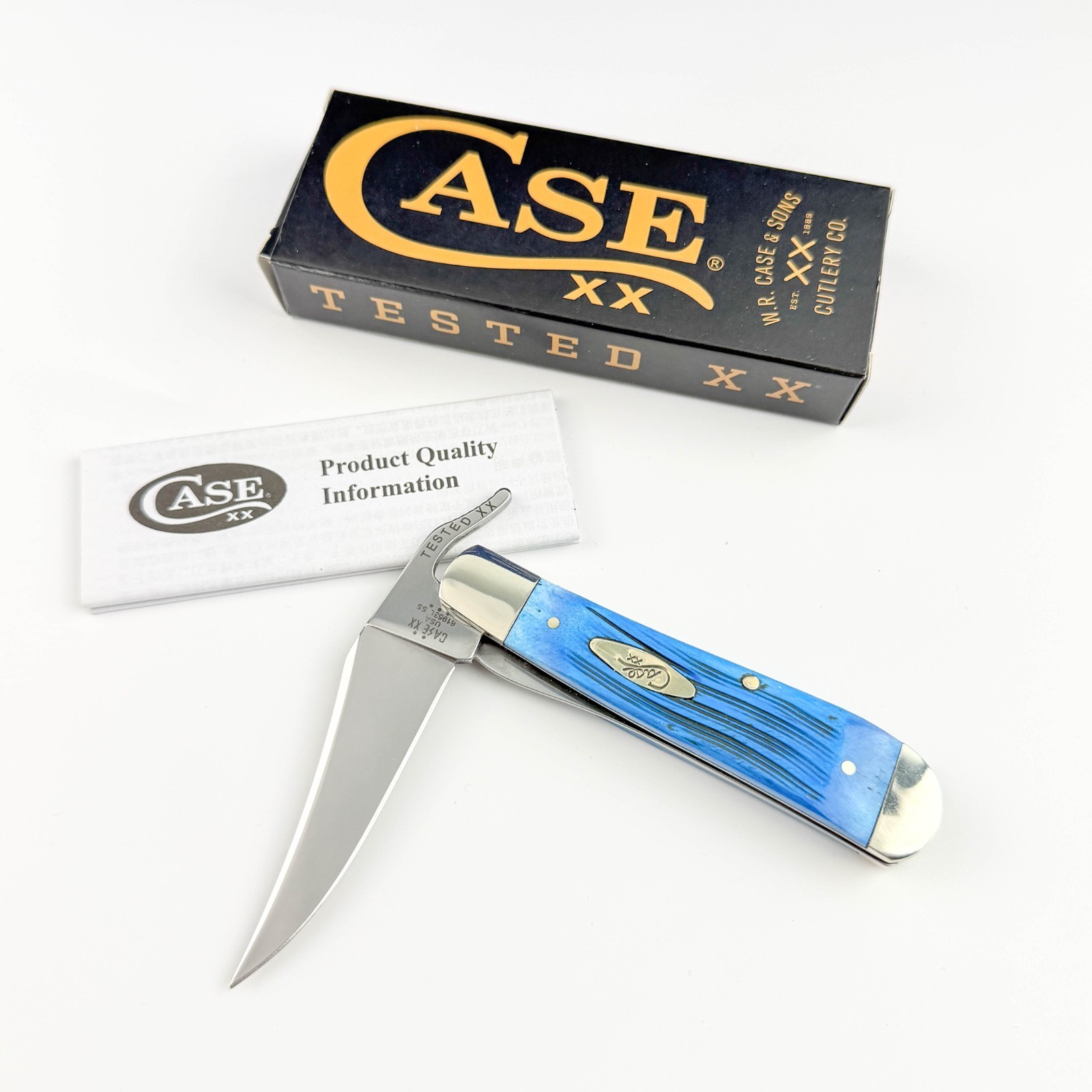 Case XX Knife 25589 Sawcut Jig Caribbean Blue Bone RussLock Pocket Knife