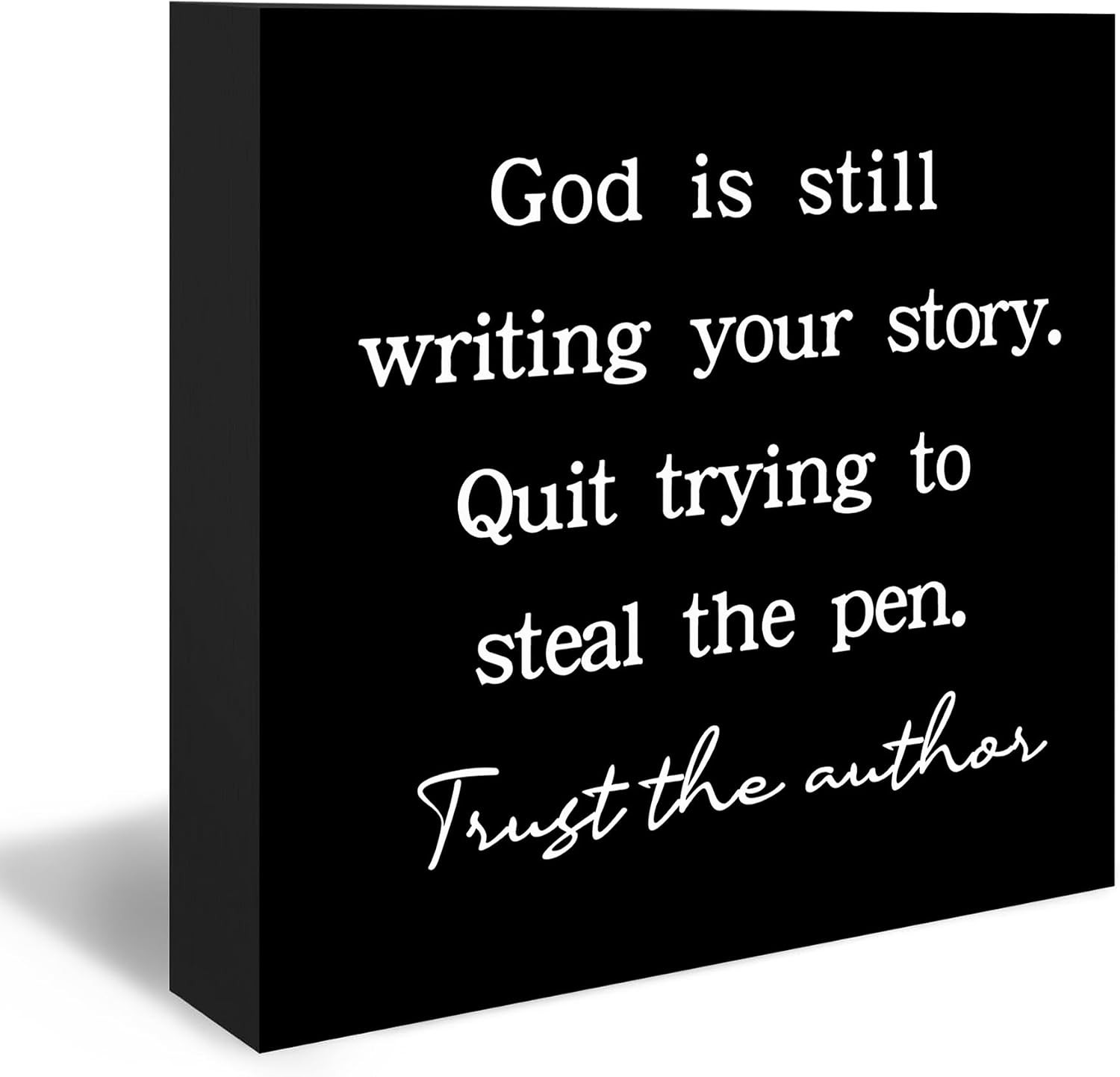 Religious Bible Verse Decor Wood Box Sign 5 x 5 Inch Christian Desk Decor for Ho