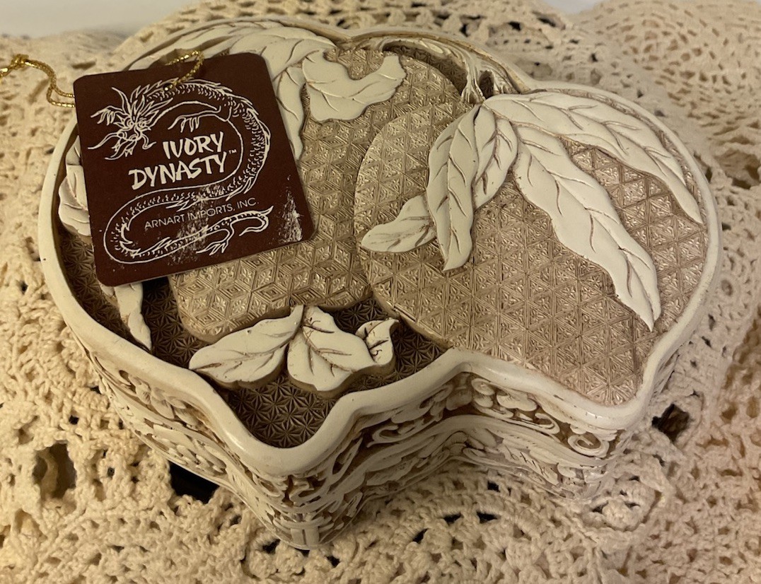 Vtg Ivory Dynasty Carved Resin Trinket/Jewlery Box