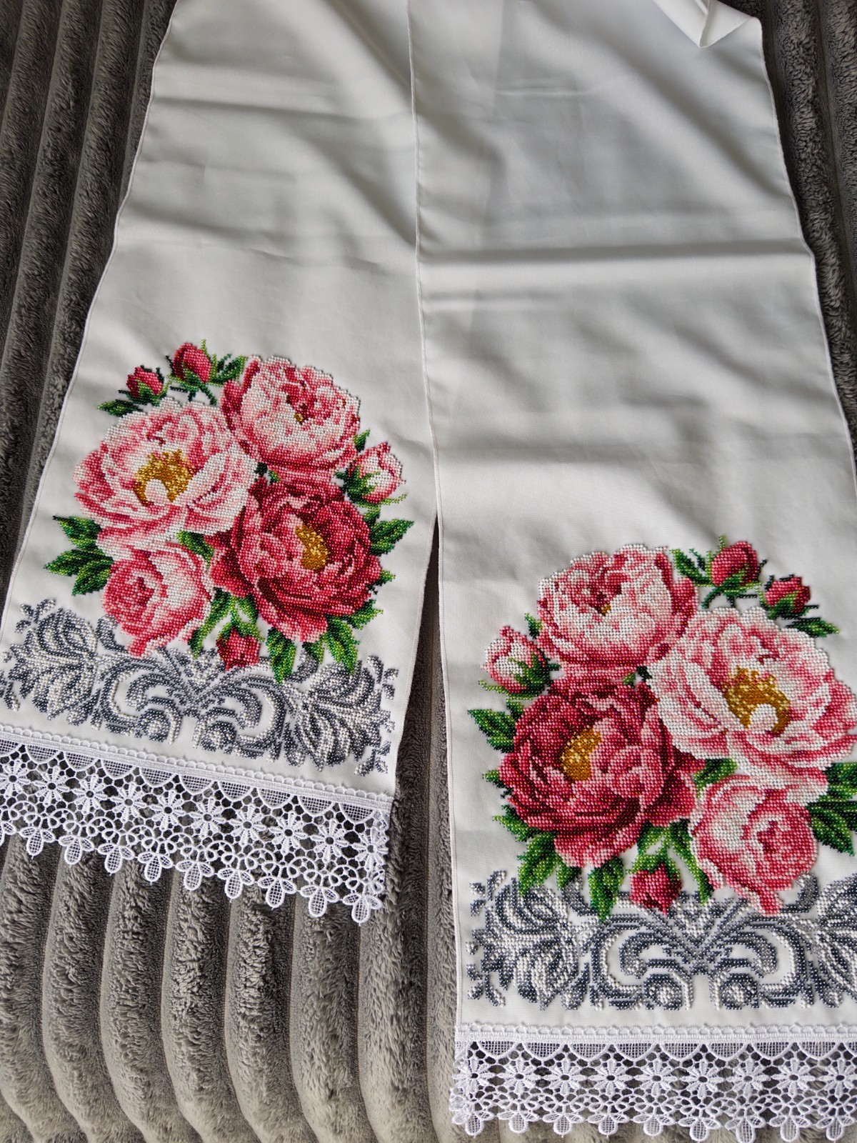 Ukrainian Wedding Rushnyk Hand Embroidered Beaded Towel Handmade Linen