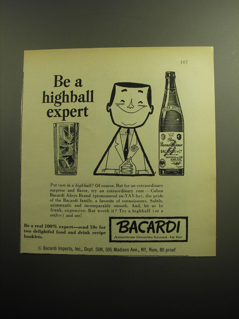 1958 Bacardi Rum Advertisement - Be a highball expert 1958 Bacardi Rum Advertisement - Be a highball expert
