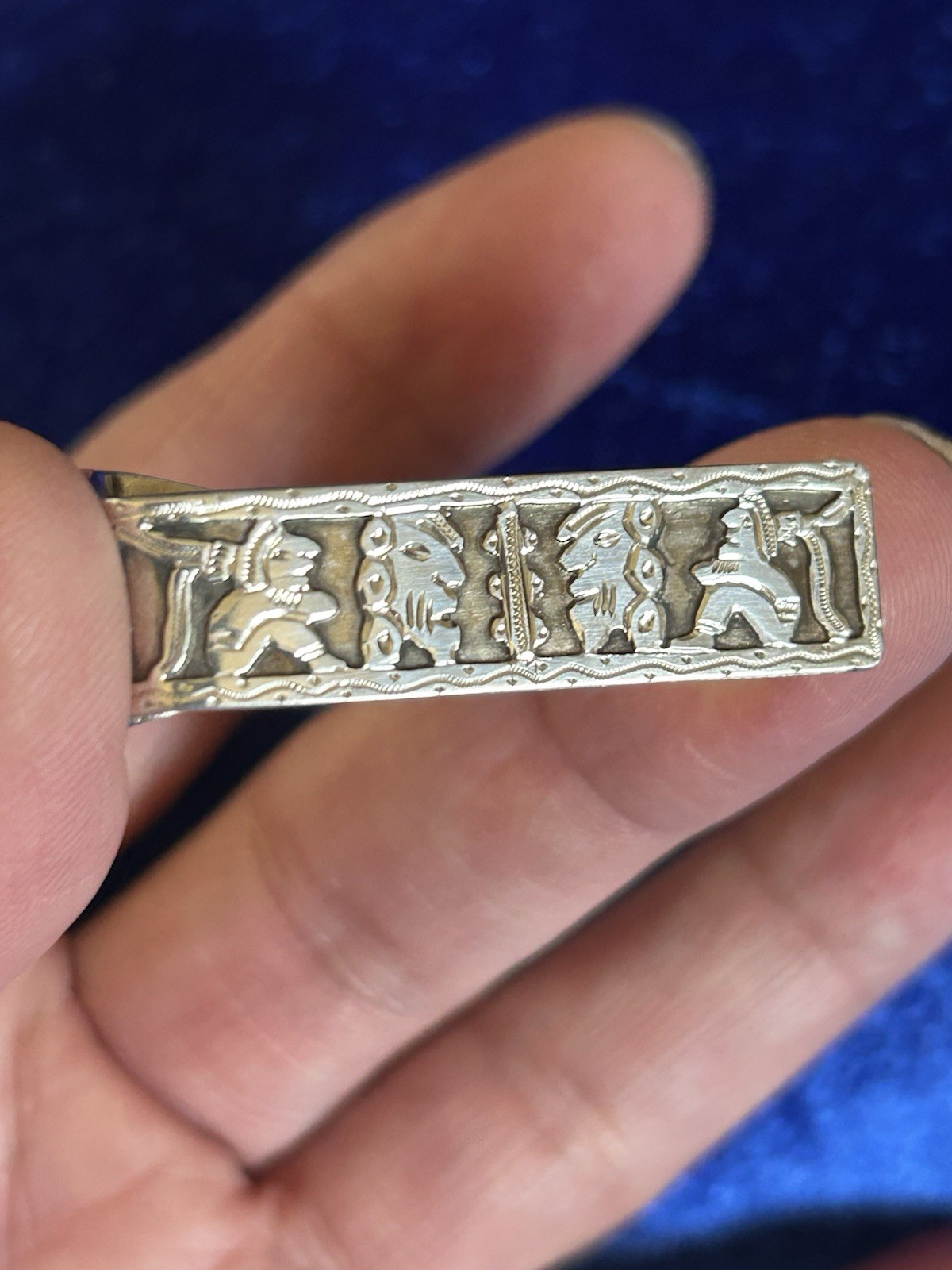 Vintage 900 Silver Handmade Mayan Storyteller Money Clip Guatemala Great Piece 